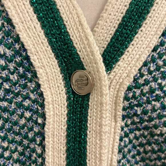 Maje Maitresse Green Lurex Metallic Threaded Cardigan Sweater Size 3, US Large - Picture 8 of 16